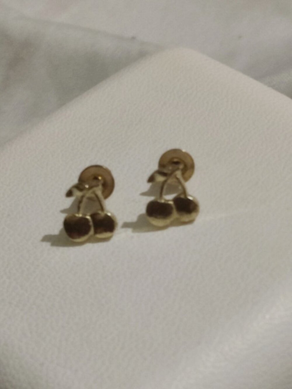 Adorable Small Cherry Earrings Gold Colored